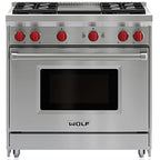  Wolf 36-inch Freestanding Gas Range with Infrared Griddle GR364G IMAGE 1