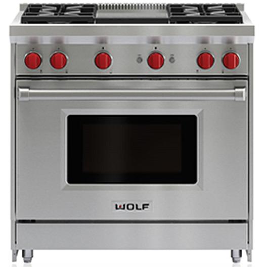  Wolf 36-inch Freestanding Gas Range with Infrared Griddle GR364G-LP IMAGE 1