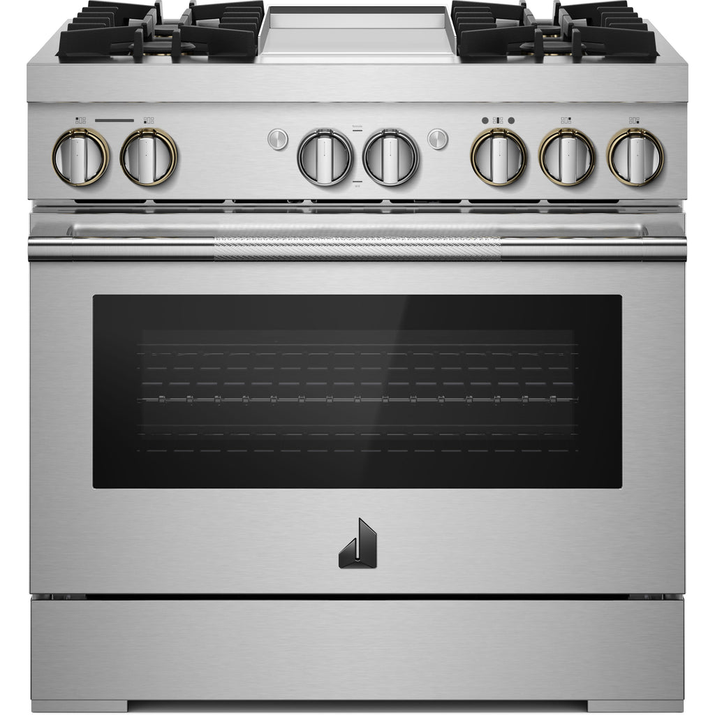  JennAir Rise 36-inch Professional-Style Dual-Fuel Range with Chrome-Infused Griddle and Steam Assist JDSP536HL IMAGE 1