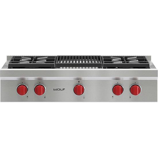  Wolf 36-inch Gas Built-in Rangetop with Infrared Charbroiler SRT364C IMAGE 1