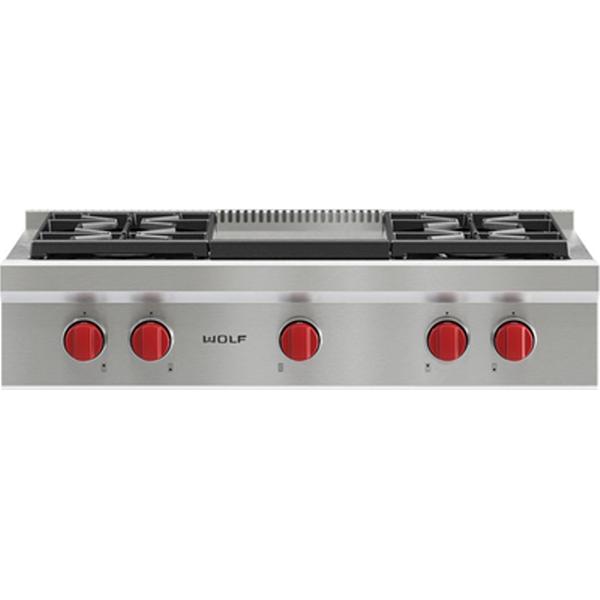  Wolf 36-inch Built-in Gas Rangetop with Infrared Griddle SRT364G IMAGE 1