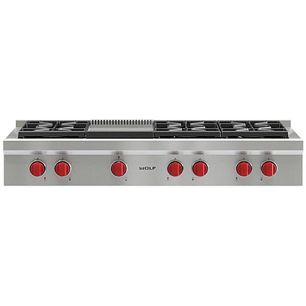  Wolf 48-inch Built-in Gas Rangetop with Infrared Griddle SRT486G IMAGE 1