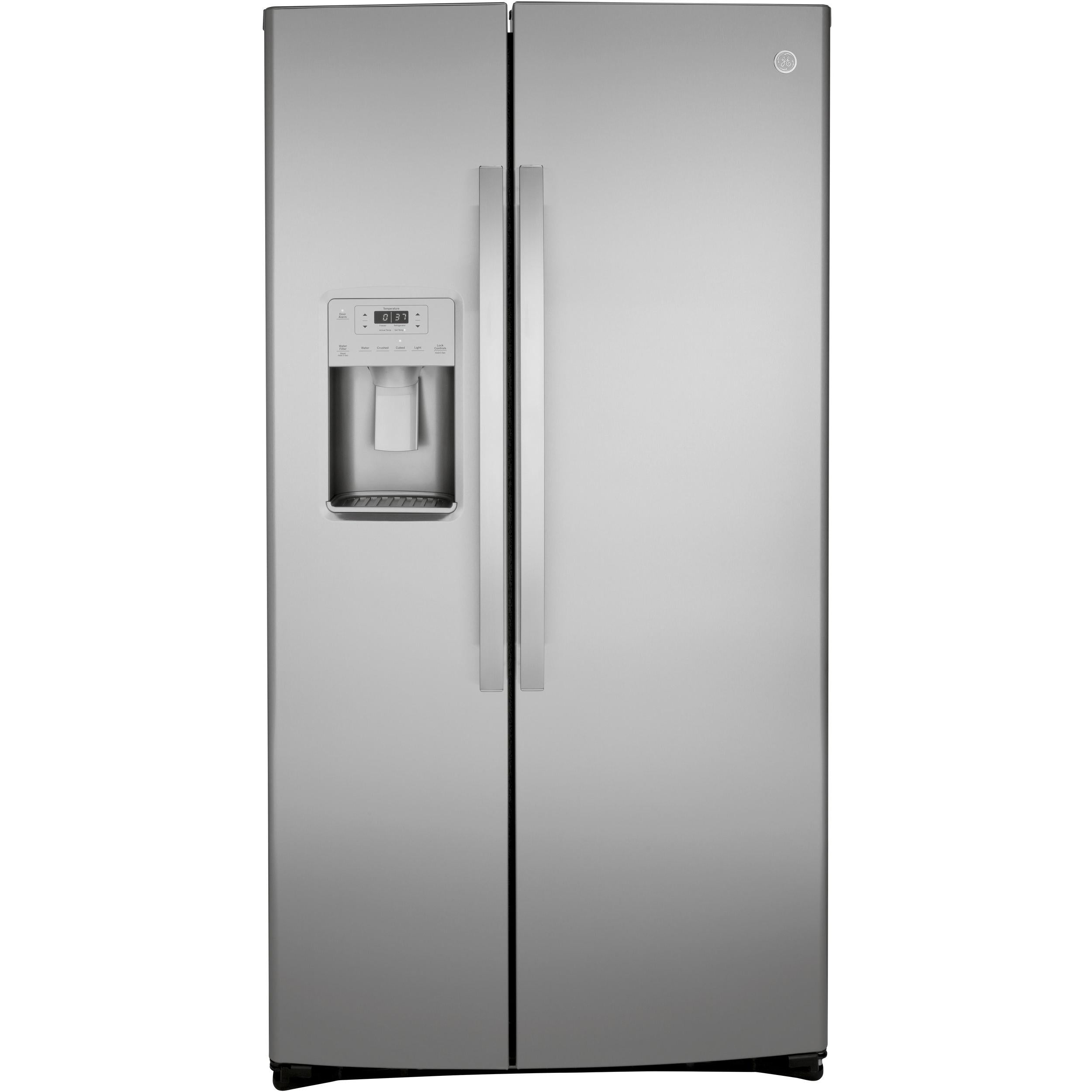 GE 36-inch, 25.1 cu.ft. Freestanding Side-by-Side Refrigerator with Water and Ice Dispensing System GSS25IYNFS IMAGE 1