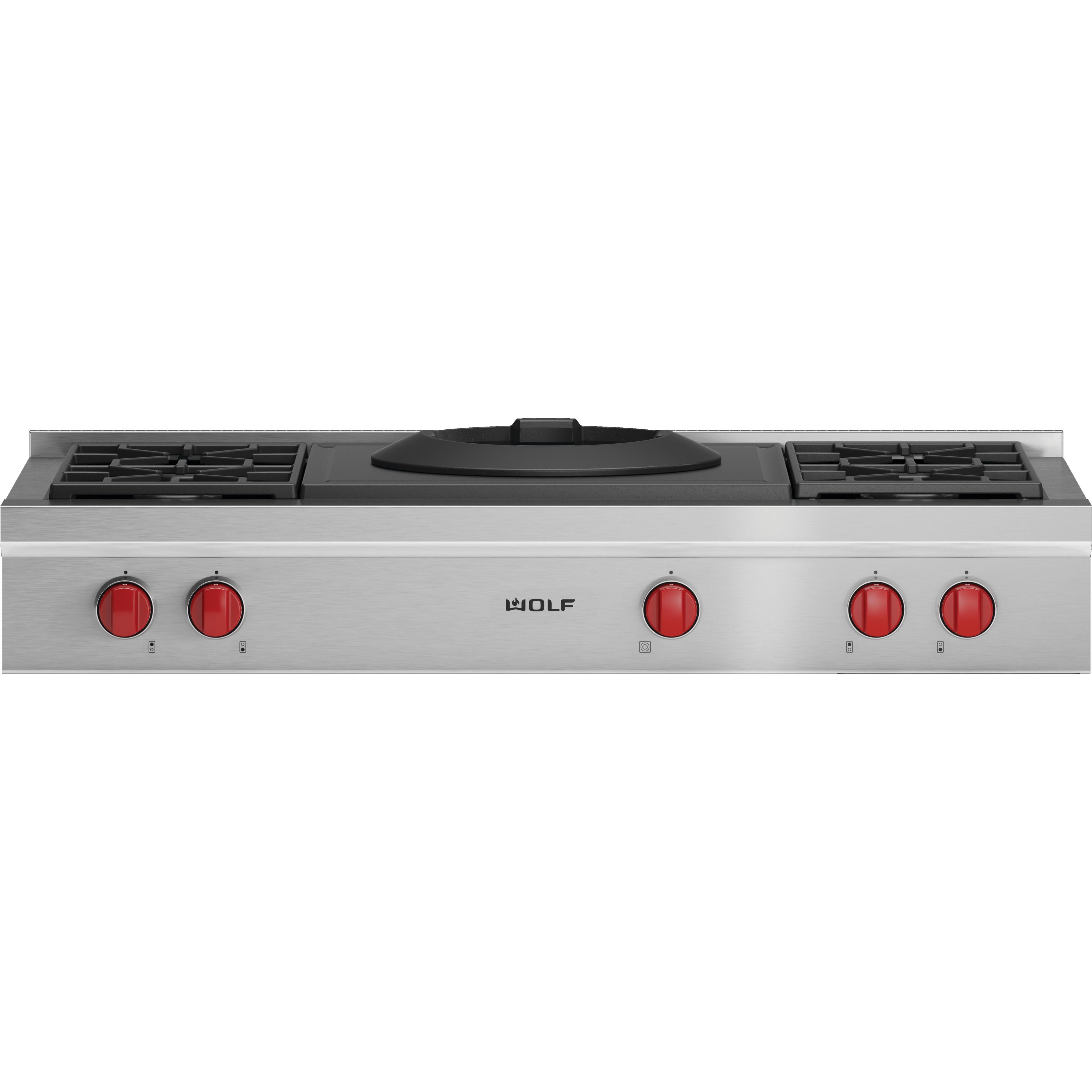  Wolf 48-inch Built-in gas Rangetop with Wok Burner SRT484W-LP IMAGE 1