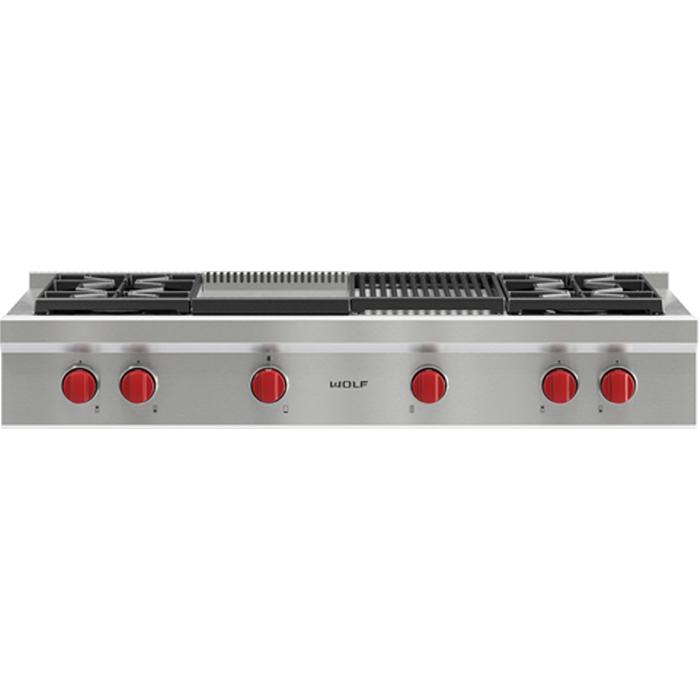  Wolf 48-inch Built-in Gas Rangetop with Infrared Charbroiler and Infrared Griddle SRT484CG-LP IMAGE 1