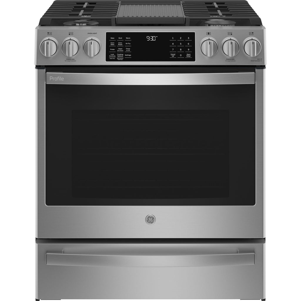  GE Profile 30-inch Slide-In Gas Range with Wi-Fi Connect PCGS930YPFS IMAGE 1