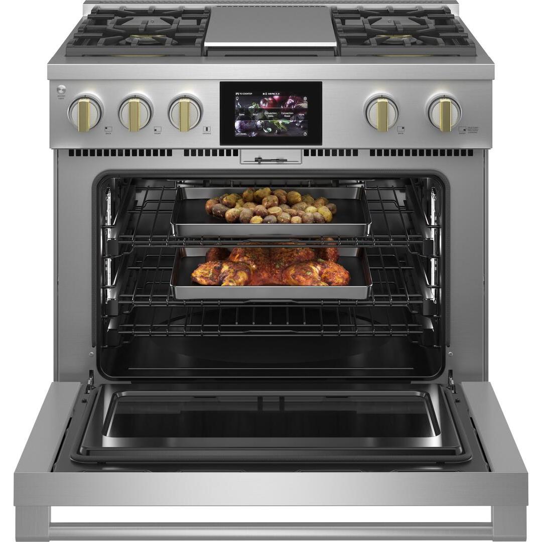  Monogram 36-inch Freestanding Dual-Fuel Range with True European Convection ZDP364NDTSS IMAGE 3