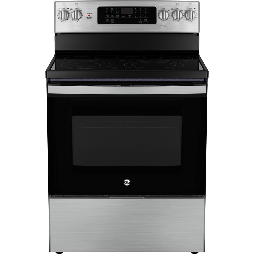  GE 30-inch Freestanding Electric Range with True European Convection Technology JCB840STSS IMAGE 1