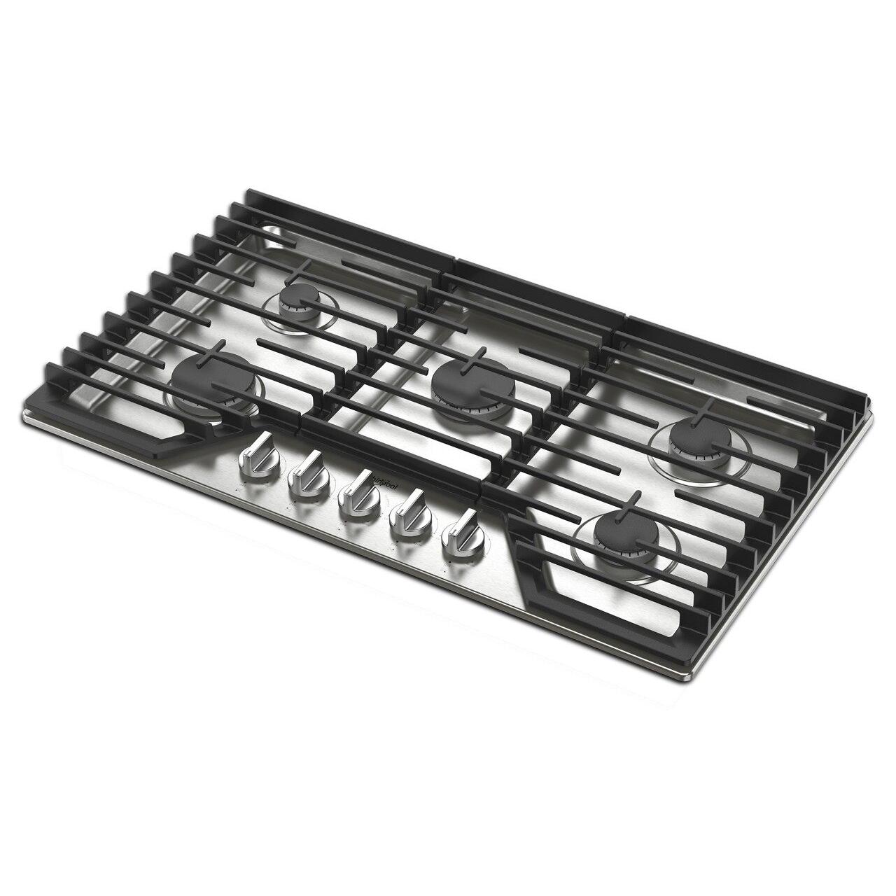  Whirlpool 36-inch Built-in Gas Cooktop with EZ-2-Lift™ Hinged Cast-Iron Grates WCGK5036PS IMAGE 2