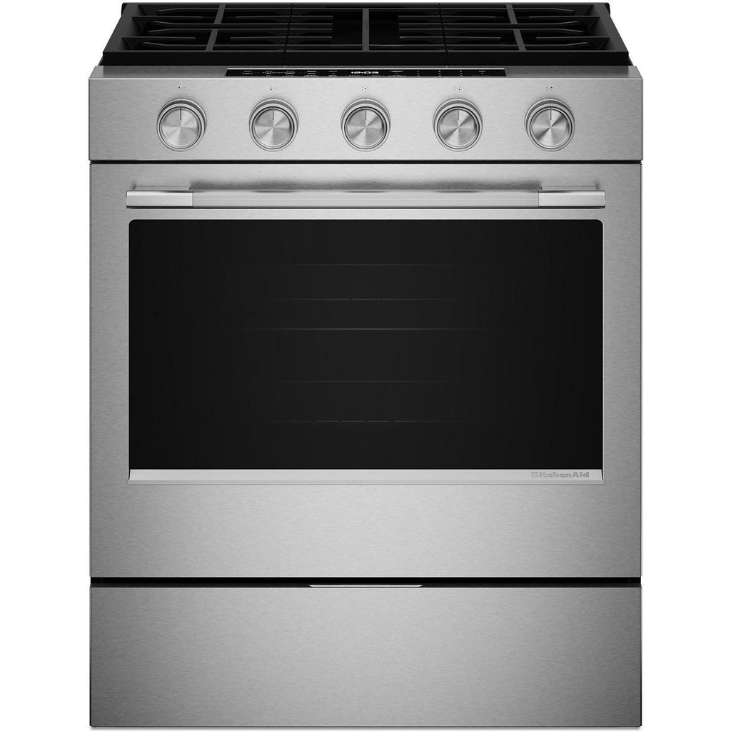  KitchenAid 30-inch Smart Slide-in Gas Range with Convection Cooking Modes KSGS330SPS IMAGE 1