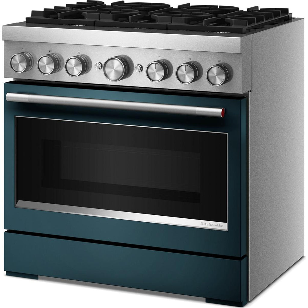  KitchenAid 36-inch, 5.1 cu. ft. Freestanding Commercial-Style Dual-Fuel Range with Even-Heat™ True Convection KFDS936SAG IMAGE 5