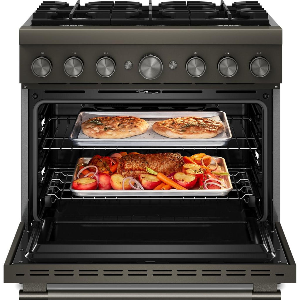  KitchenAid 36-inch, 5.1 cu. ft. Freestanding Commercial-Style Dual-Fuel Range with Even-Heat™ True Convection KFDS936SBE IMAGE 2