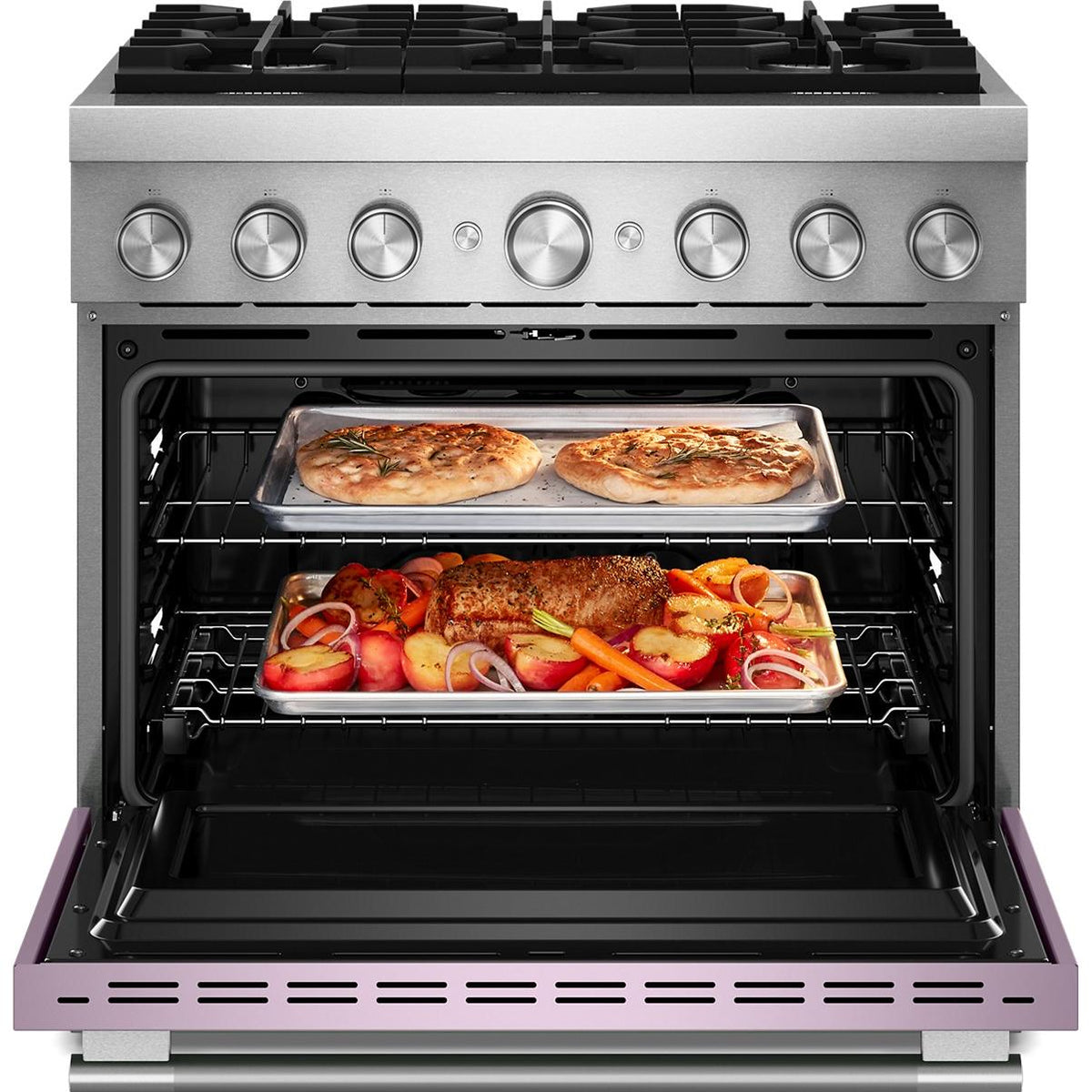  KitchenAid 36-inch, 5.1 cu. ft. Freestanding Commercial-Style Dual-Fuel Range with Even-Heat™ True Convection KFDS936SWF IMAGE 2