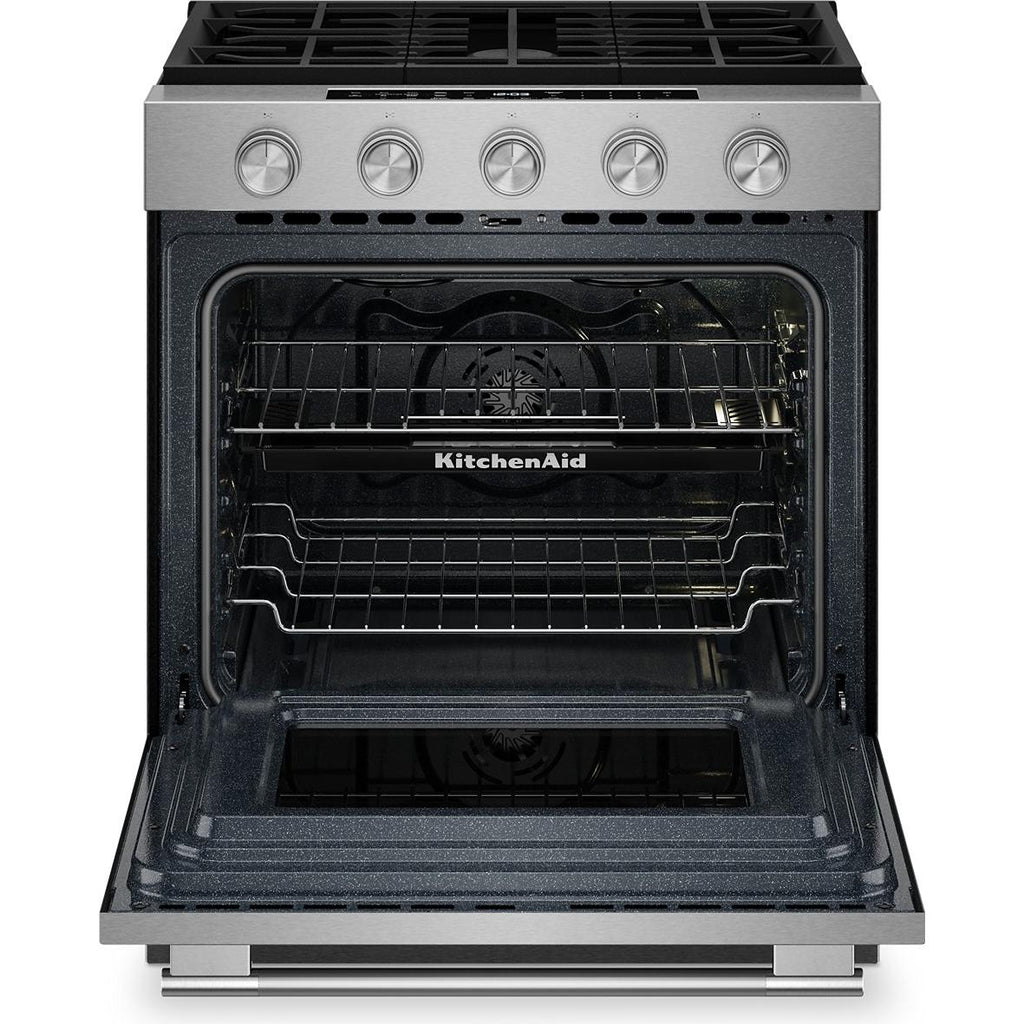  KitchenAid 30-inch Smart Slide-in Gas Range with Convection Cooking Modes and 2-in-1 Burner KSGS530SPS IMAGE 3