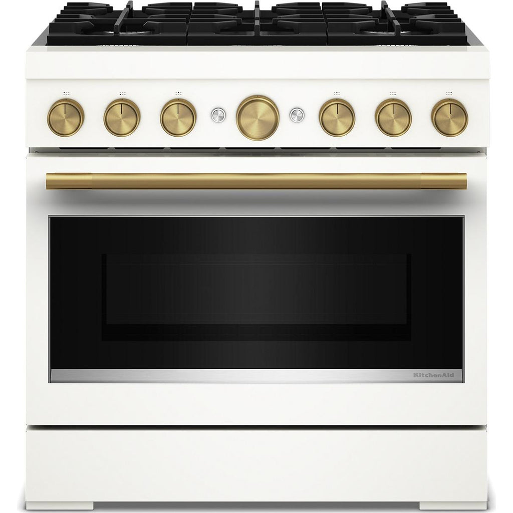  KitchenAid 36-inch, 5.1 cu. ft. Freestanding Commercial-Style Dual-Fuel Range with Even-Heat™ True Convection KFDS936SPL IMAGE 1